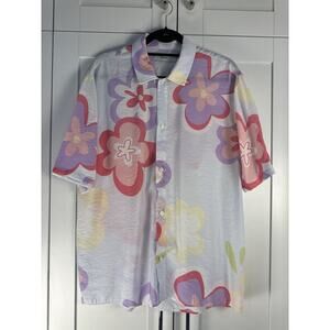 Bershka Floral Button Up Shirt Men M Summer Lightweight Vacation Festival